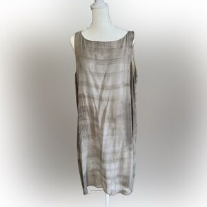 Eileen Fisher Beige and Gray Plaid Silk Dress
